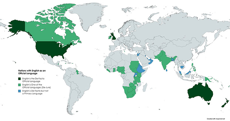 map of countries where English is an official language