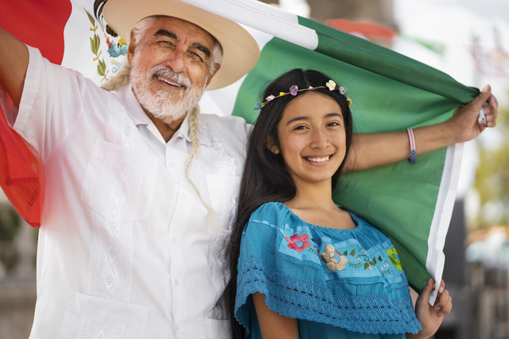smiley family with mexican flag medium shot