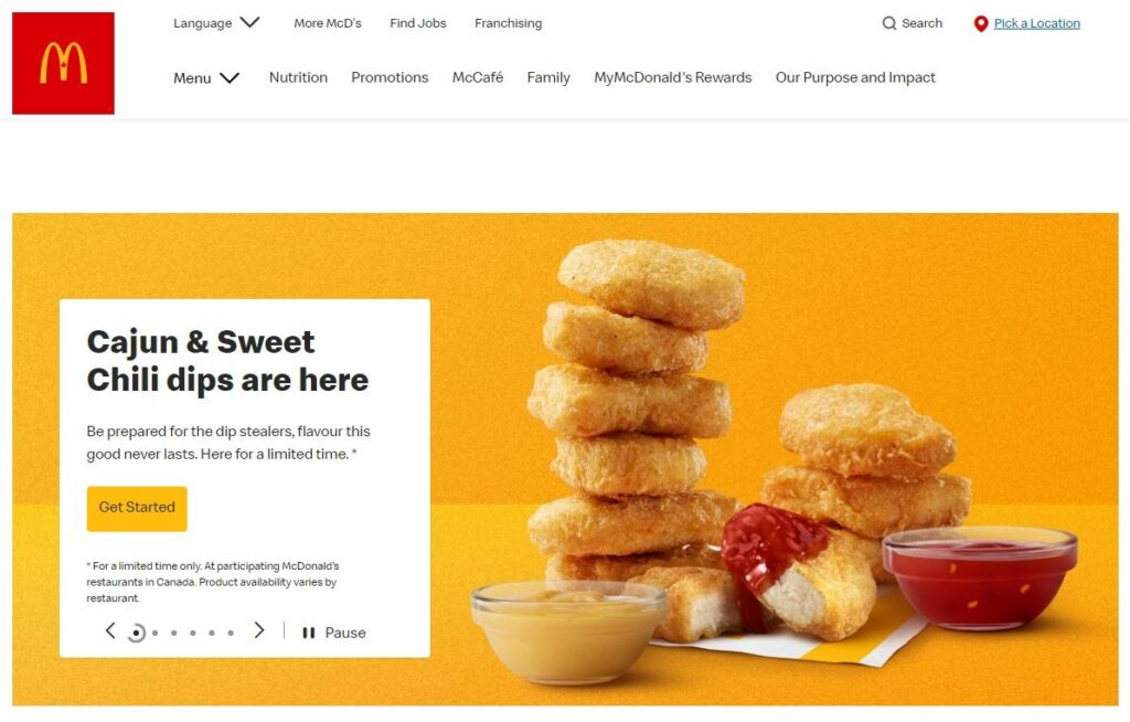 website localization pratice of McDonald in Canada